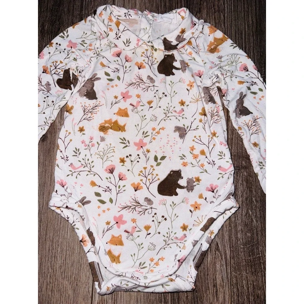 A9‎ Angel Dear Woodland Garden Bodysuit with Peter Pan Collar 12 18 Months